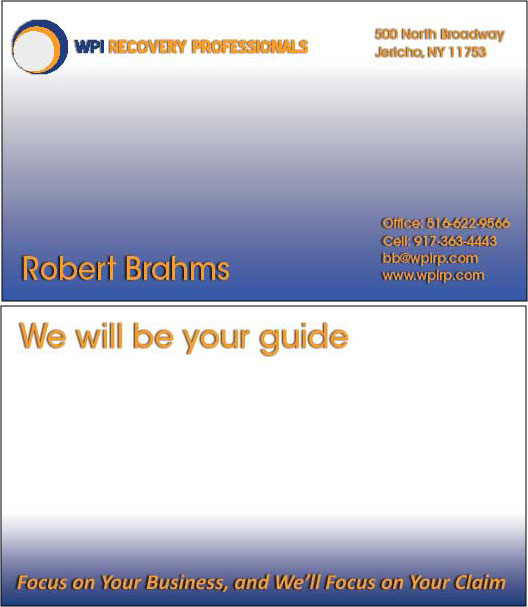 Business Card Design by JessicaD for WPI Recovery Professionals | Design #1541390