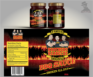 Brothers BBQ World Famous BBQ Sauce Label We're Smoken All Day  | Label Design by ART DEPOT