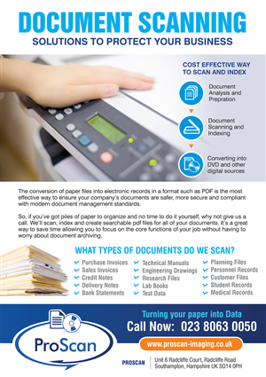 Flyer Design by rkailas for ProScan Document Imaging Ltd | Design #5538969