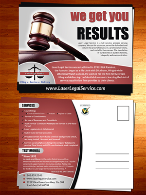 Postkarten-Design von ESolz Technologies für Laser Legal Service | Design #5598989