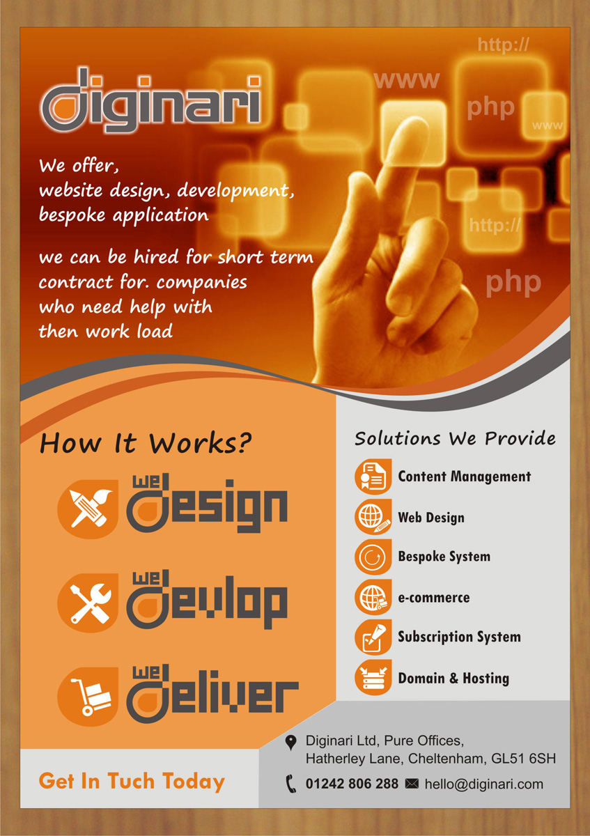 Flyer Design by harmi_199 for Diginari Ltd | Design #5546978