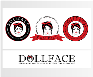 Logo, illustration  DollFace, permanent makeup, eyelash extensions& skincare with a pinup,rockabilly | Diseño Vectorizado por m_designs