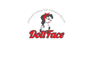 Logo, illustration  DollFace, permanent makeup, eyelash extensions& skincare with a pinup,rockabilly | Vector Design by Mandy Illustrator