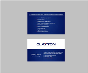 Business Card Design by meenals for Clayton Drainage Earthworks | Design: #5550362
