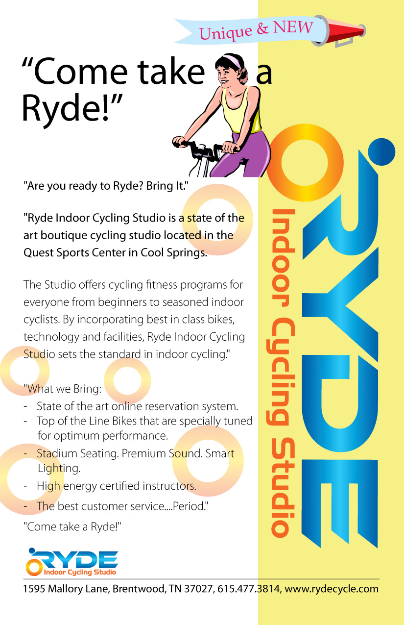Brochure Design by Chandra for Ryde Indoor Cycling Studio | Design #1557768