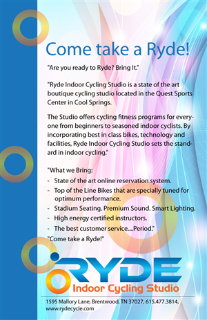 Brochure Design by Chandra for Ryde Indoor Cycling Studio | Design: #1557774