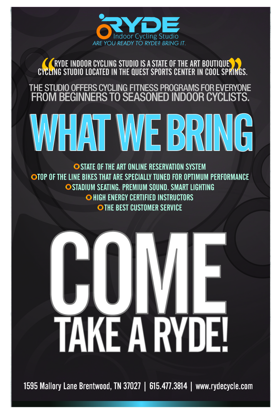 Brochure Design by OTC for Ryde Indoor Cycling Studio | Design #1552935
