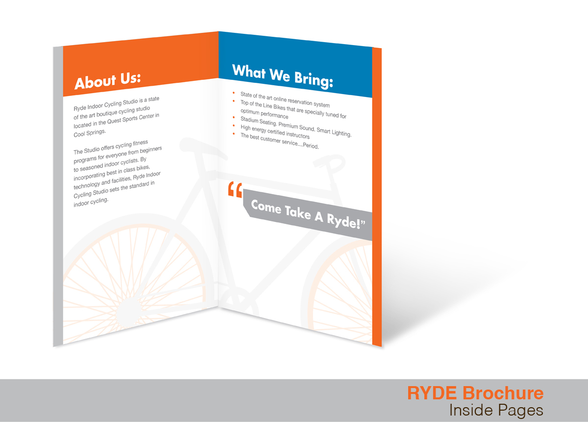 Broschüren-Design von Ignited Design Studio für Ryde Indoor Cycling Studio | Design #1549749