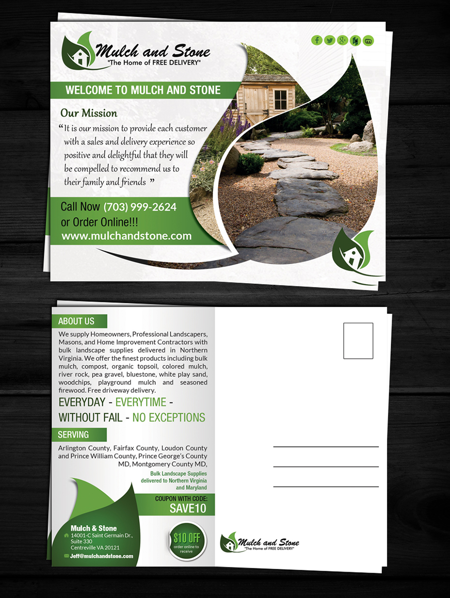 Postcard Design by ESolz Technologies for The Rubber Mulch Pro | Design #5559652