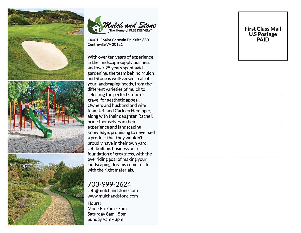 Postcard Design by VEGA-Designs for The Rubber Mulch Pro | Design #5581596