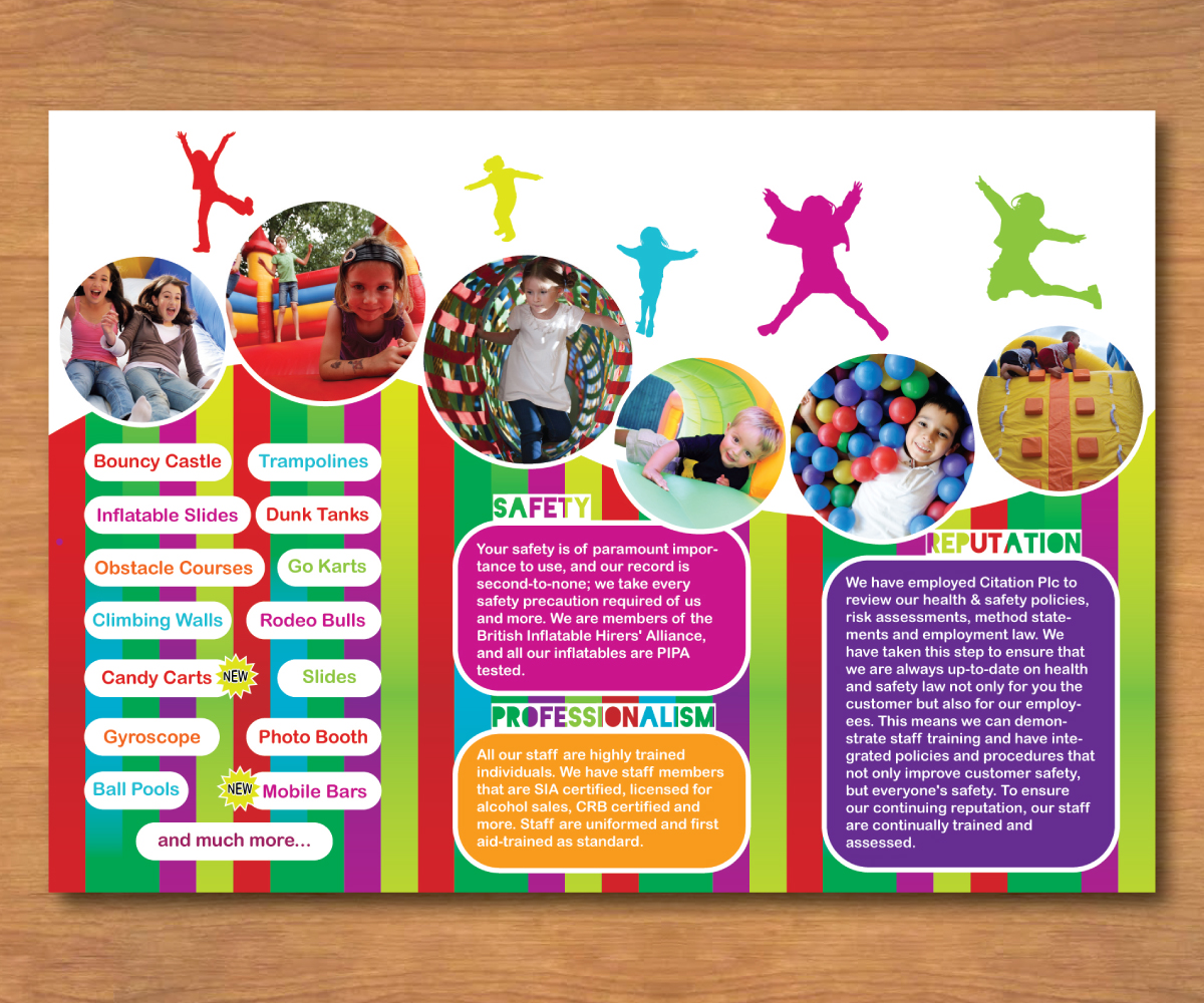 Brochure Design by Ellie Afonso for Funtime Inflatables Limited | Design #5666794