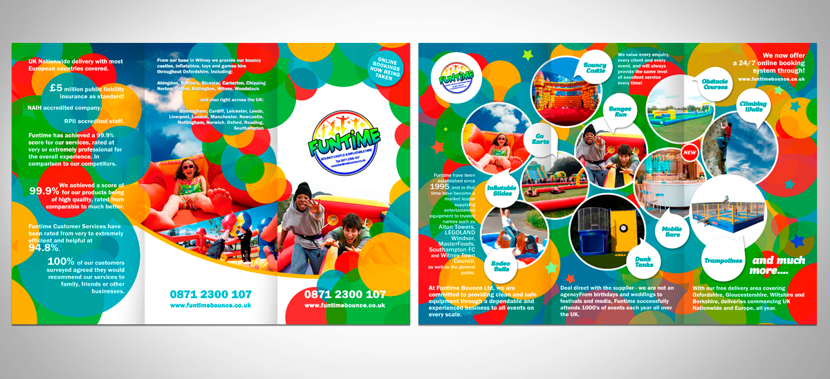 playful personable entertainment brochure design for funtime mini brochure design