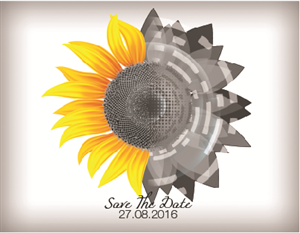 Save the Date Wedding Postcard design featuring a Sunflower of 2 halves | Postcard Design by alessandroevge