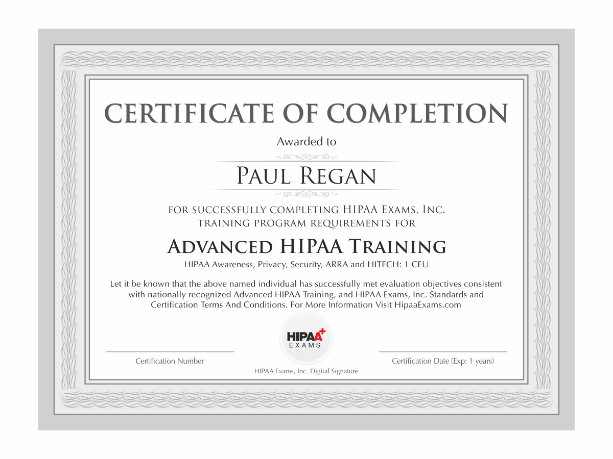 hipaa training certificate template