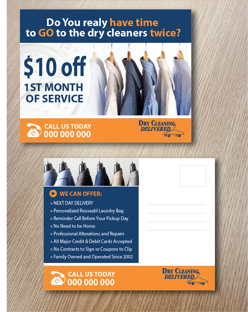 Diseño de Postal por alex989 para Dry Cleaning Delivered | Diseño #5589422
