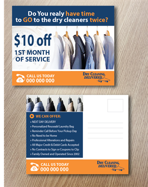 Postkarten-Design von alex989 für Dry Cleaning Delivered | Design: #5589422
