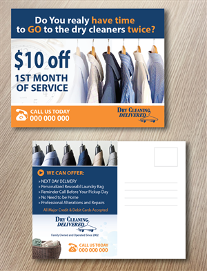 Postkarten-Design von alex989 für Dry Cleaning Delivered | Design: #5591899