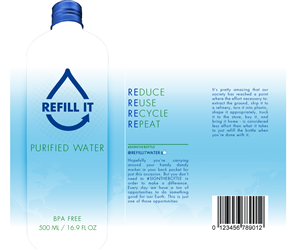 Bottled Water Brand: refill it aluminum sustainable / green bottled water bottle design | Packaging Design by insert name here