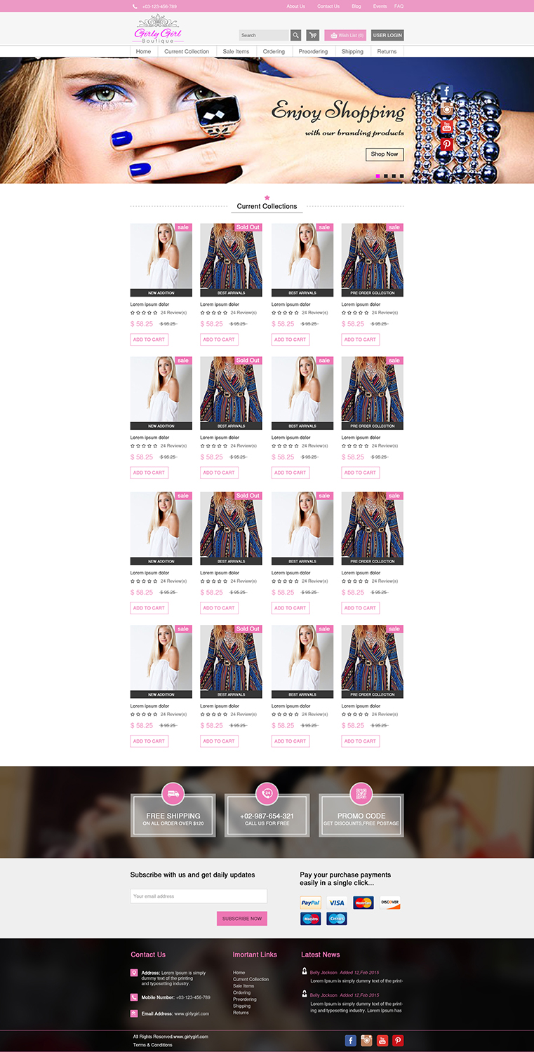 Diseño Web por Wings on web para Girly Girl Boutique  | Diseño #5664246