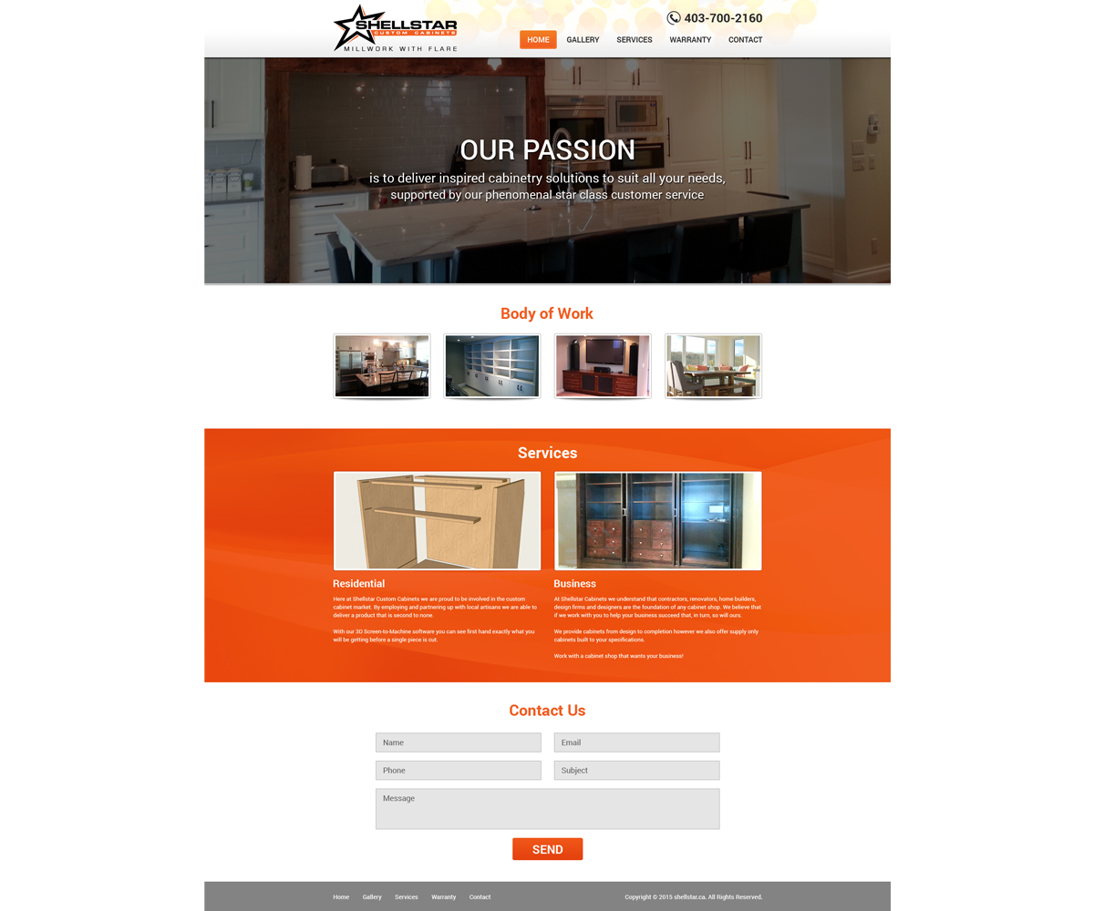 Diseño Web por Starline Web Solutions para Shellstar Custom Cabinets LTD | Diseño #5619299