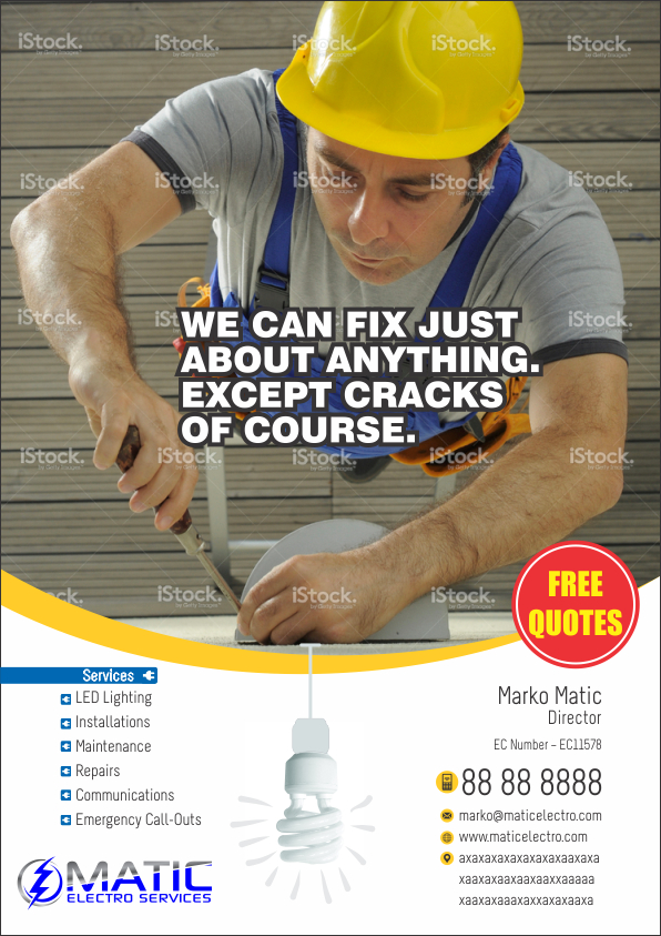 Diseño de Flyer por Jagdish Boga para Matic Electro Services | Diseño #5650508