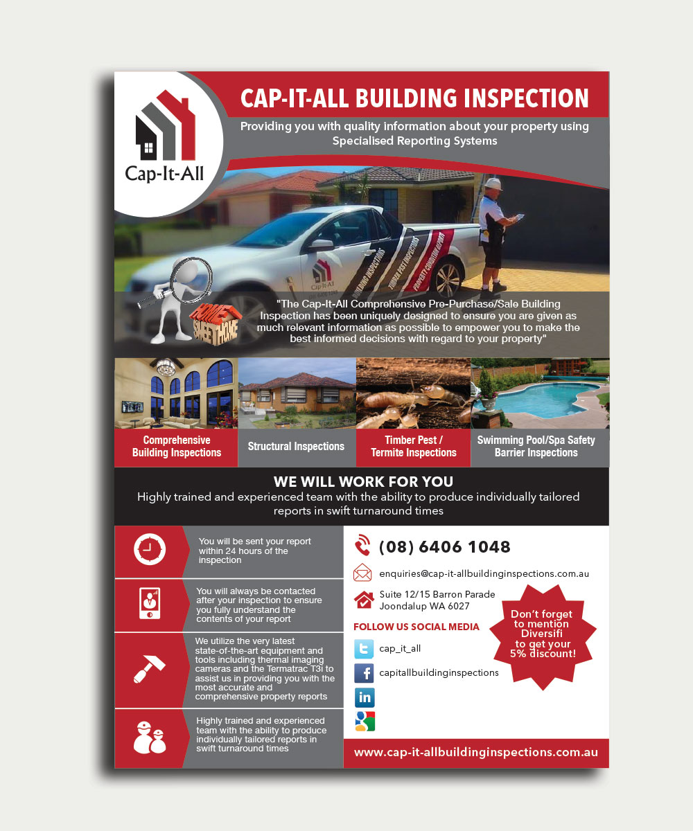 Flyer Design by mcoco for Cap-It-All Building Inspections | Design #5679621