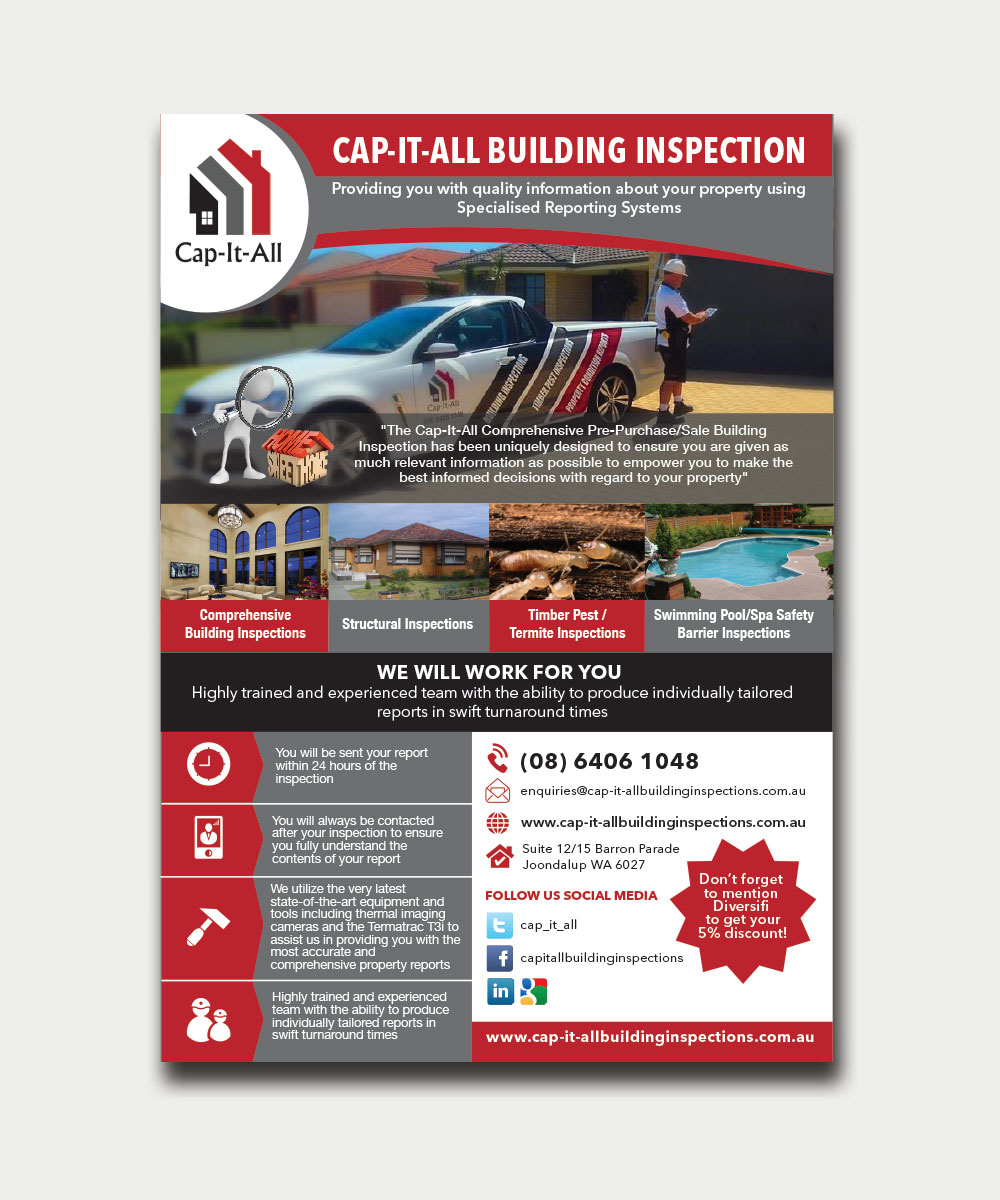 Flyer Design by mcoco for Cap-It-All Building Inspections | Design #5679686