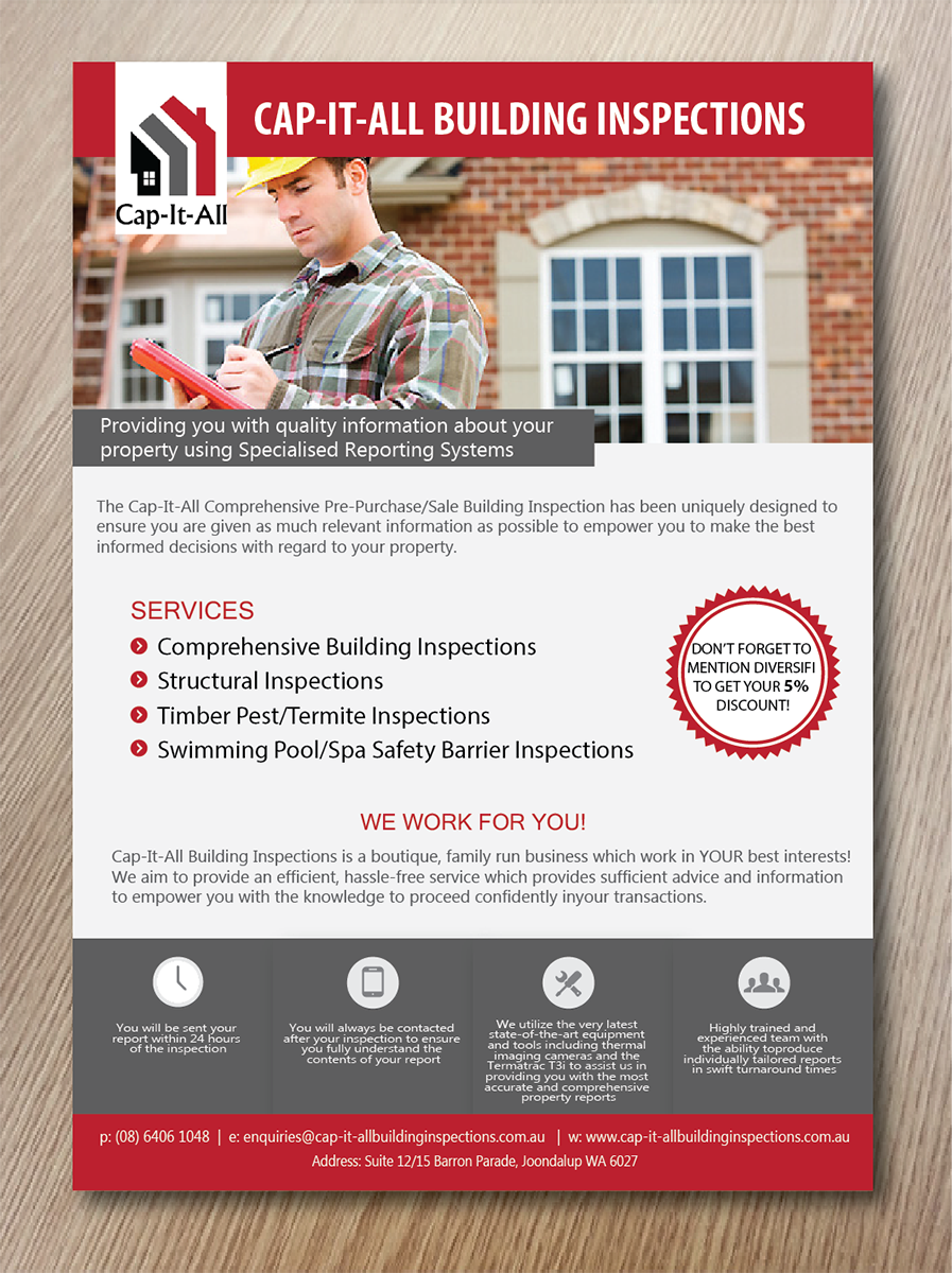 Flyer Design by alex989 for Cap-It-All Building Inspections | Design #5626102