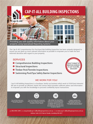 Flyer Design by alex989 for Cap-It-All Building Inspections | Design: #5626102