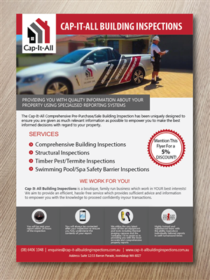 Flyer Design by alex989 for Cap-It-All Building Inspections | Design #5641361