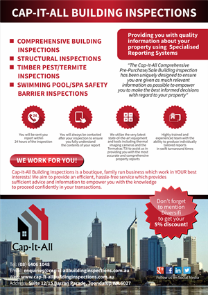 Flyer Design by barinix for Cap-It-All Building Inspections | Design #5632053
