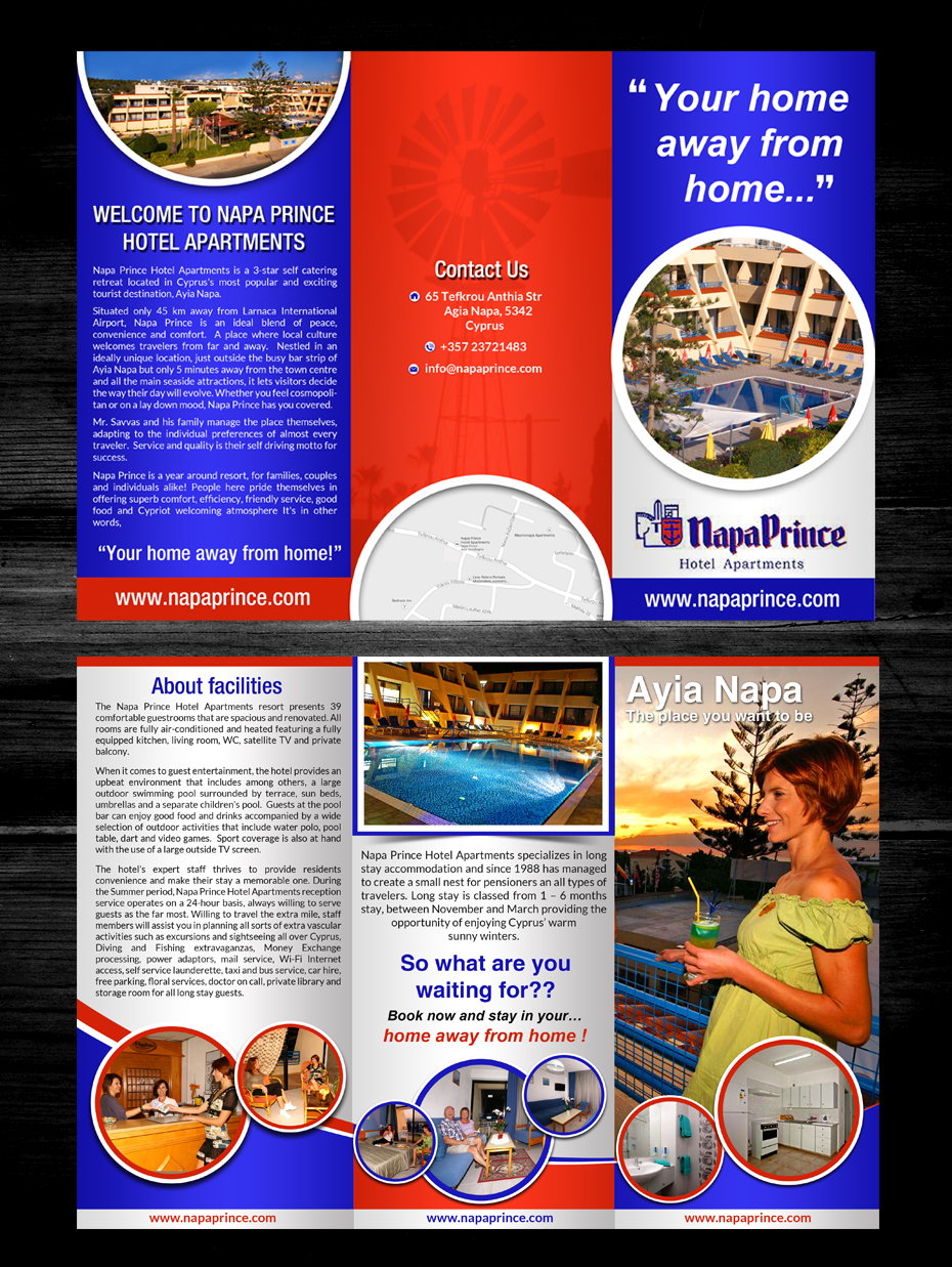 Flyer-Design von ESolz Technologies für NAPA PRINCE HOTEL APARTMENTS | Design #5678832