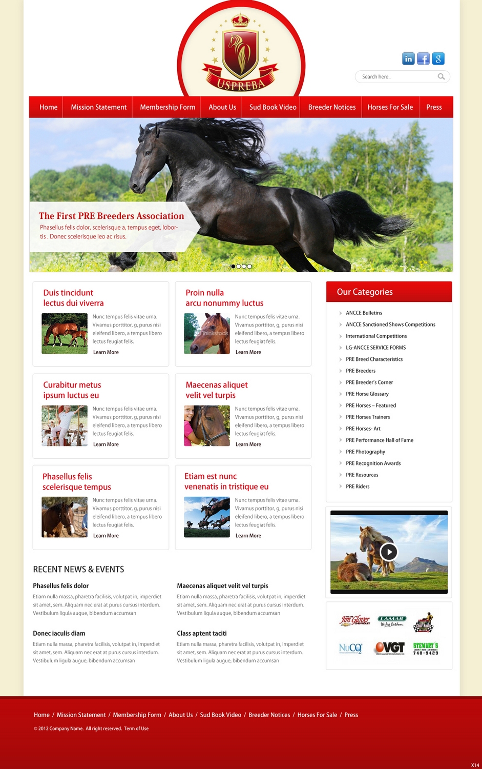 Diseño Wordpress por pb para United States PRE Breeders Association | Diseño #1565135