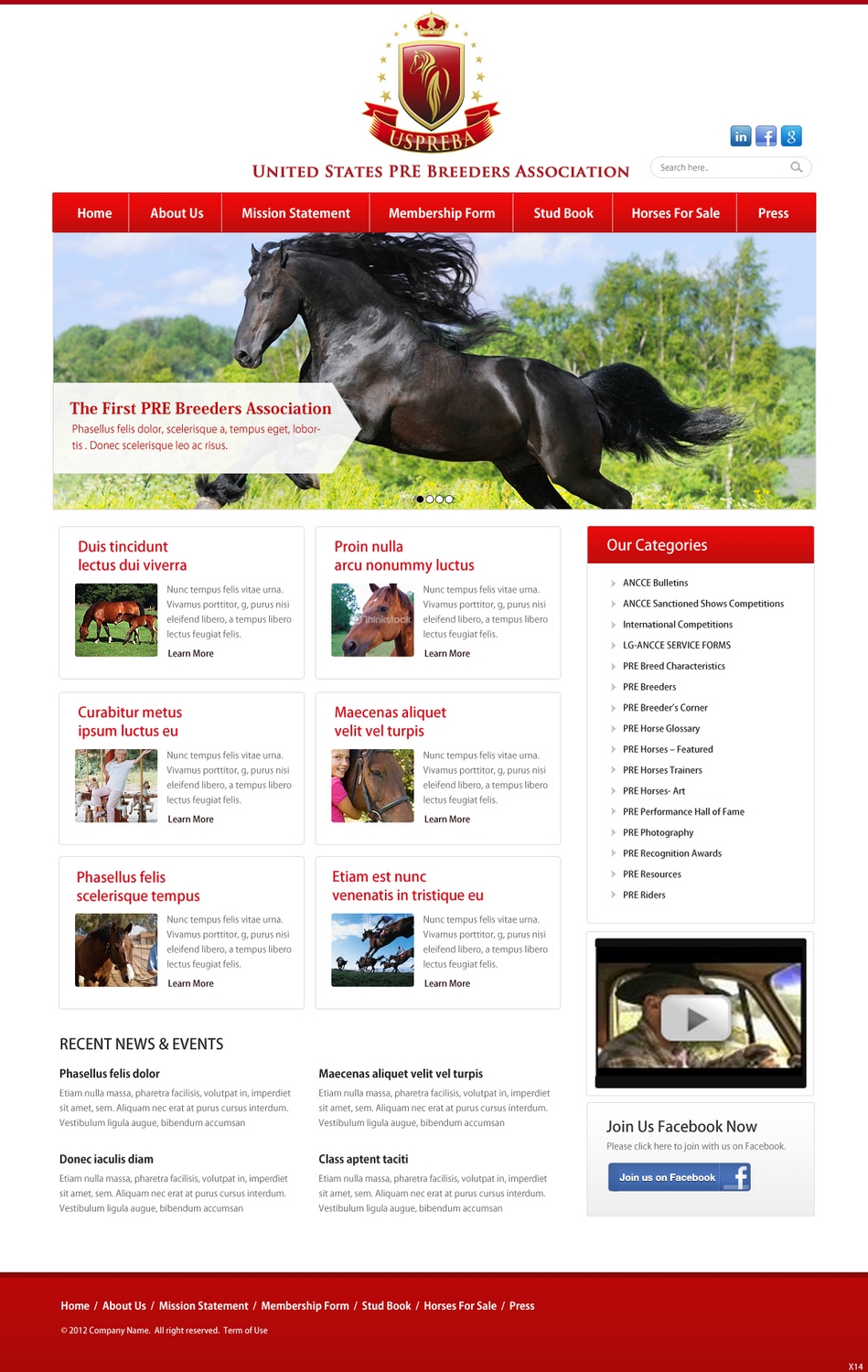 Wordpress Design by pb for United States PRE Breeders Association | Design: #1569598