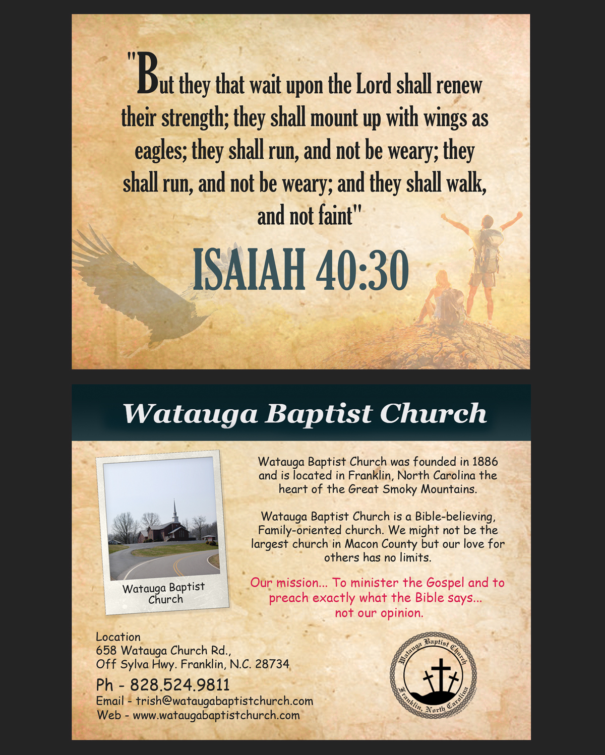 Postkarten-Design von NatPearlDesigns für Watauga Baptist Church | Design #5696077