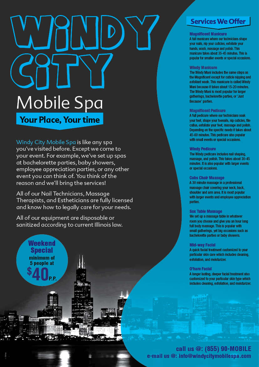 Design de Flyer par sanjeev231 pour Windy City Mobile Spa | Design #5707853