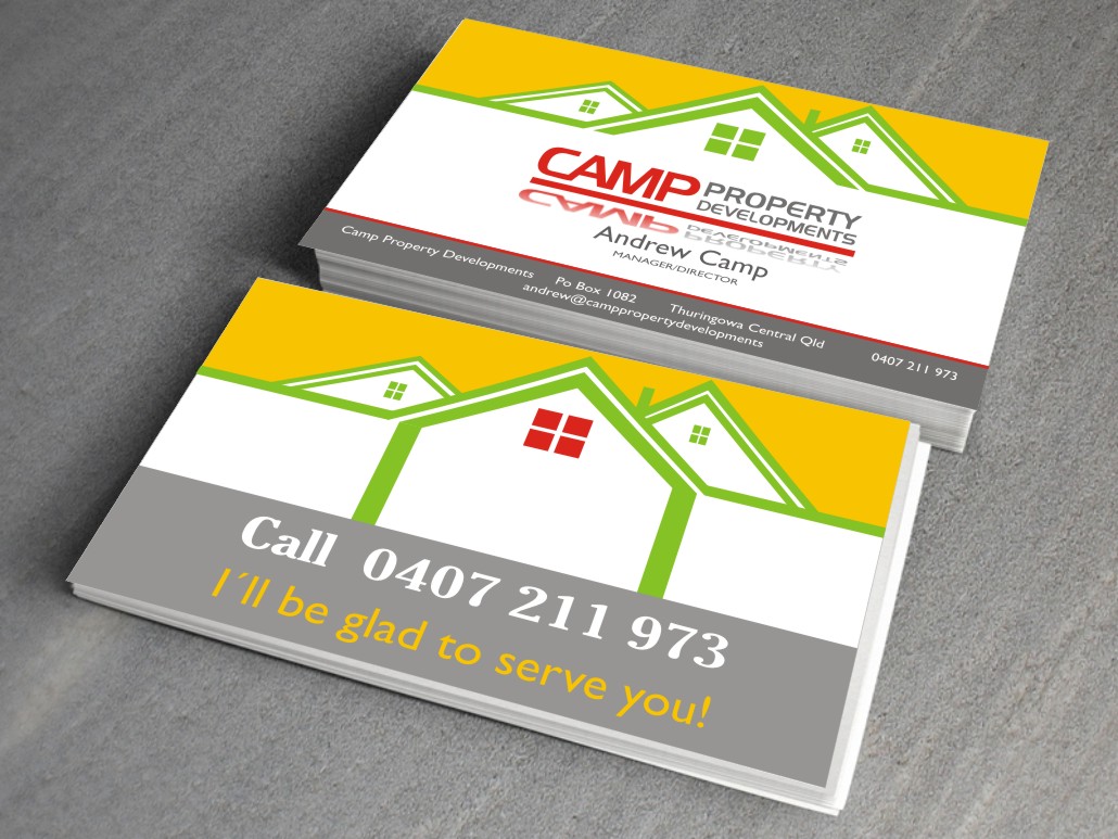 Business Card Design by LIZZY LO for Camp Property developments | Design #1559075