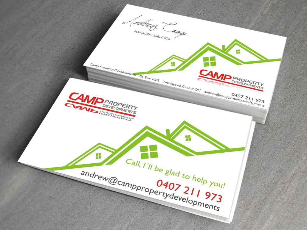 Business Card Design by LIZZY LO for Camp Property developments | Design #1559135