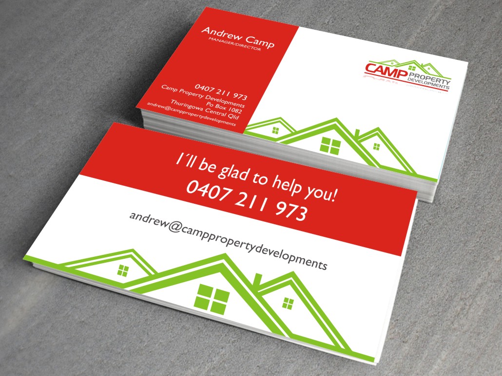 Business Card Design by LIZZY LO for Camp Property developments | Design #1559208