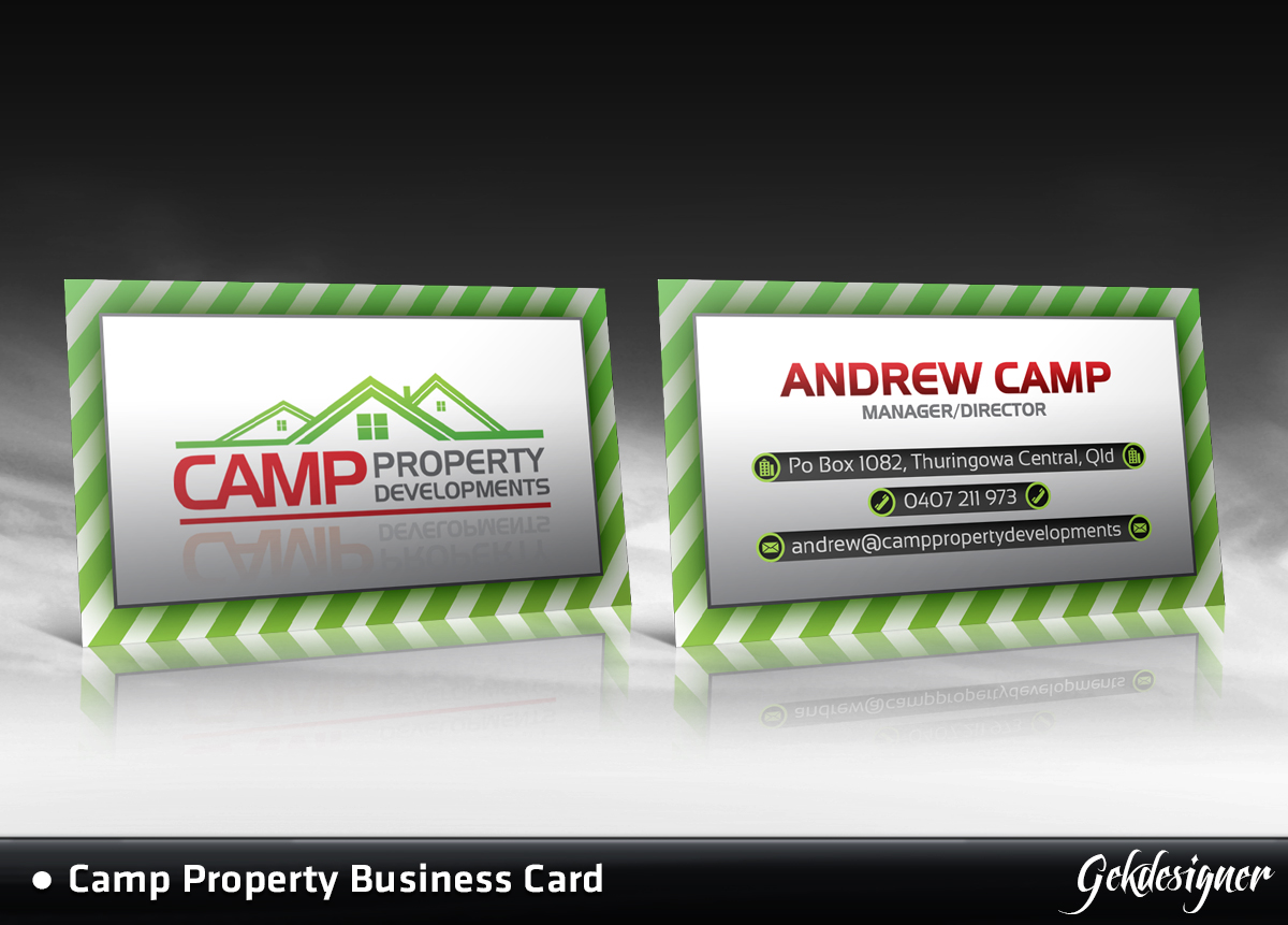 Diseño de Tarjeta de Presentación por gekgrfx para Camp Property developments | Diseño #1559313