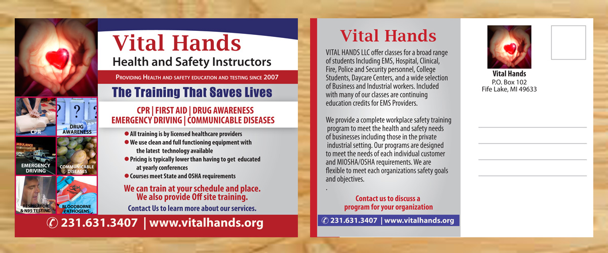 Postcard Design by Venus L. Penaflor for Vital Hands LLC | Design #5735422