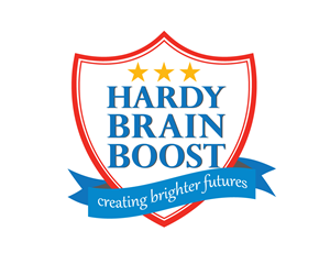 'Hardy Brain Boost' as the name. Tagline is 'Creating Brighter Futures' | Logo Design by CaRo