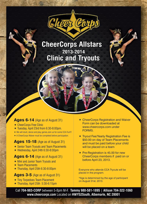 CheerCorps Allstars 2013-2014 Tryouts | Design de Flyer par Sbss