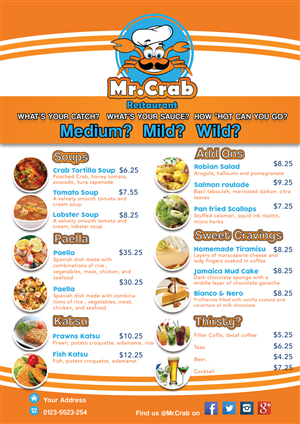 restaurant menu example
