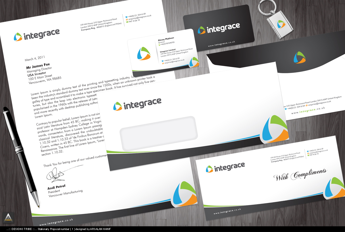 Stationery Design by DesignsTRIBE for Integrace Ltd | Design #306662