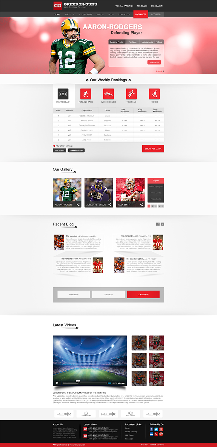 Web Design by Wings on web for Gridiron-Guru INC | Design #5883629