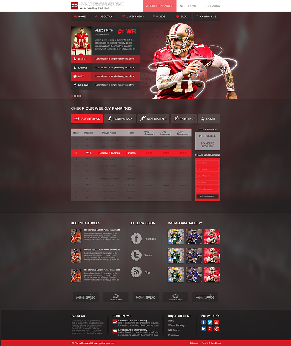 Web Design by Wings on web for Gridiron-Guru INC | Design #5893624