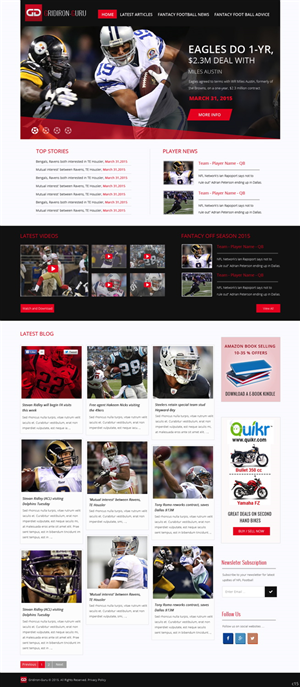 Web Design par pb pour Gridiron-Guru INC | Design : #5887628