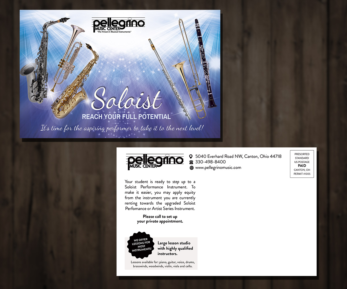 Diseño de Postal por Mila@CreativeMotions.com para Pellegrino Music Center | Diseño: #6009568