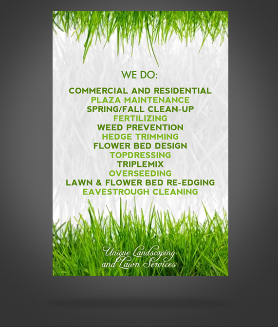 Diseño de Flyer por James Sylvester para Unique Landscaping and Lawn Services | Diseño #1606997